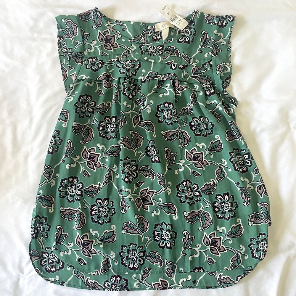 Ann Taylor LOFT floral green blouse tank, size M
